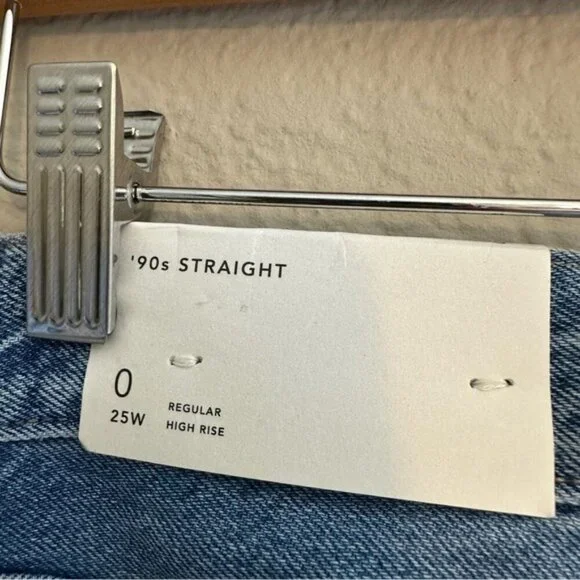 American Eagle Blue 90’s Straight Leg Jeans with Distressed Details Size 25 NWT - Picture 11 of 15